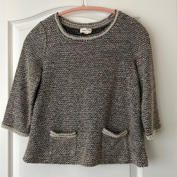 Anthropologie Meadow Rue Pearls Beads Babydoll Tweed Top - Picture 1 of 4